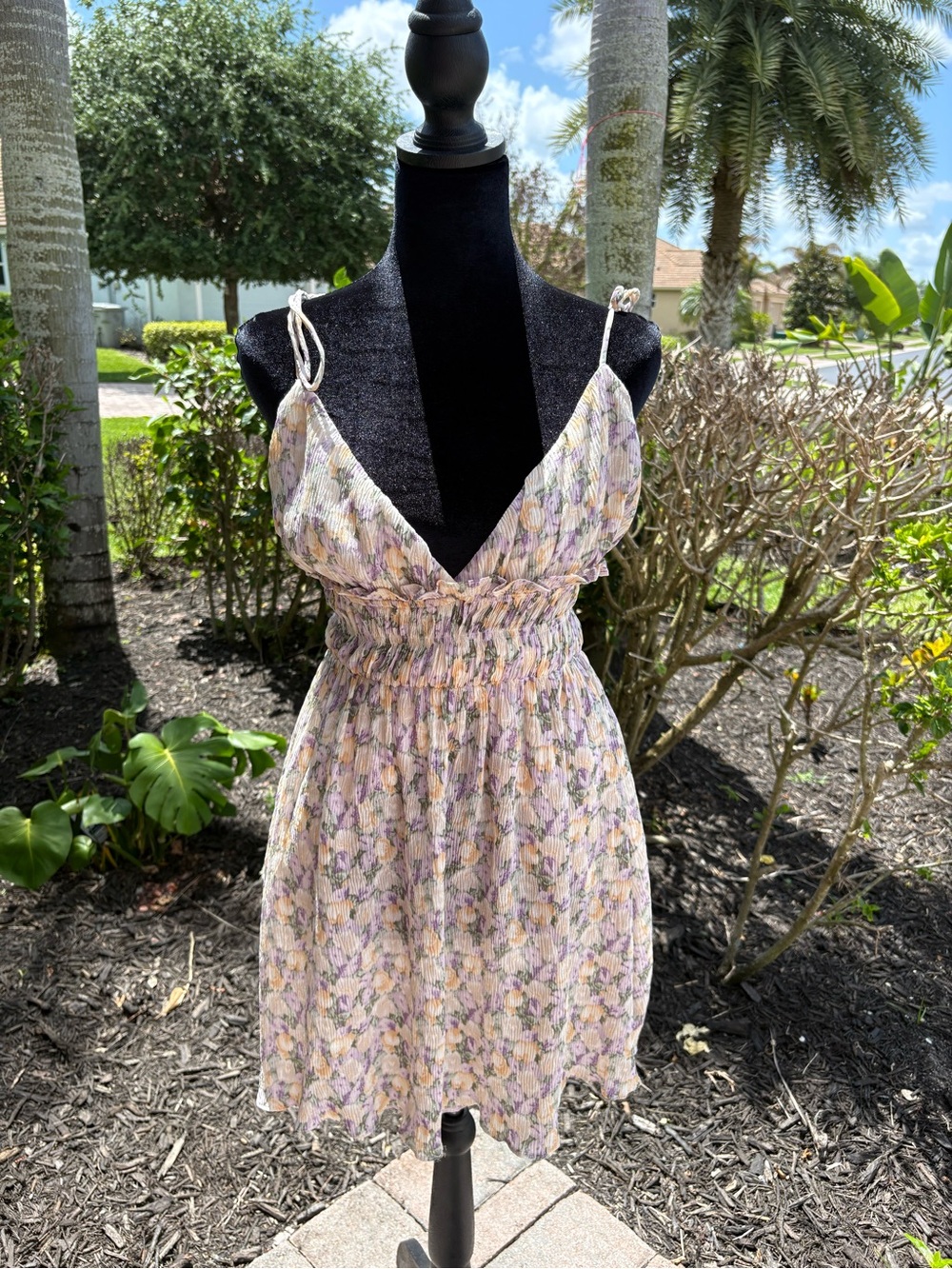 Lush Lavender Floral Smocked Waist Mini Dress